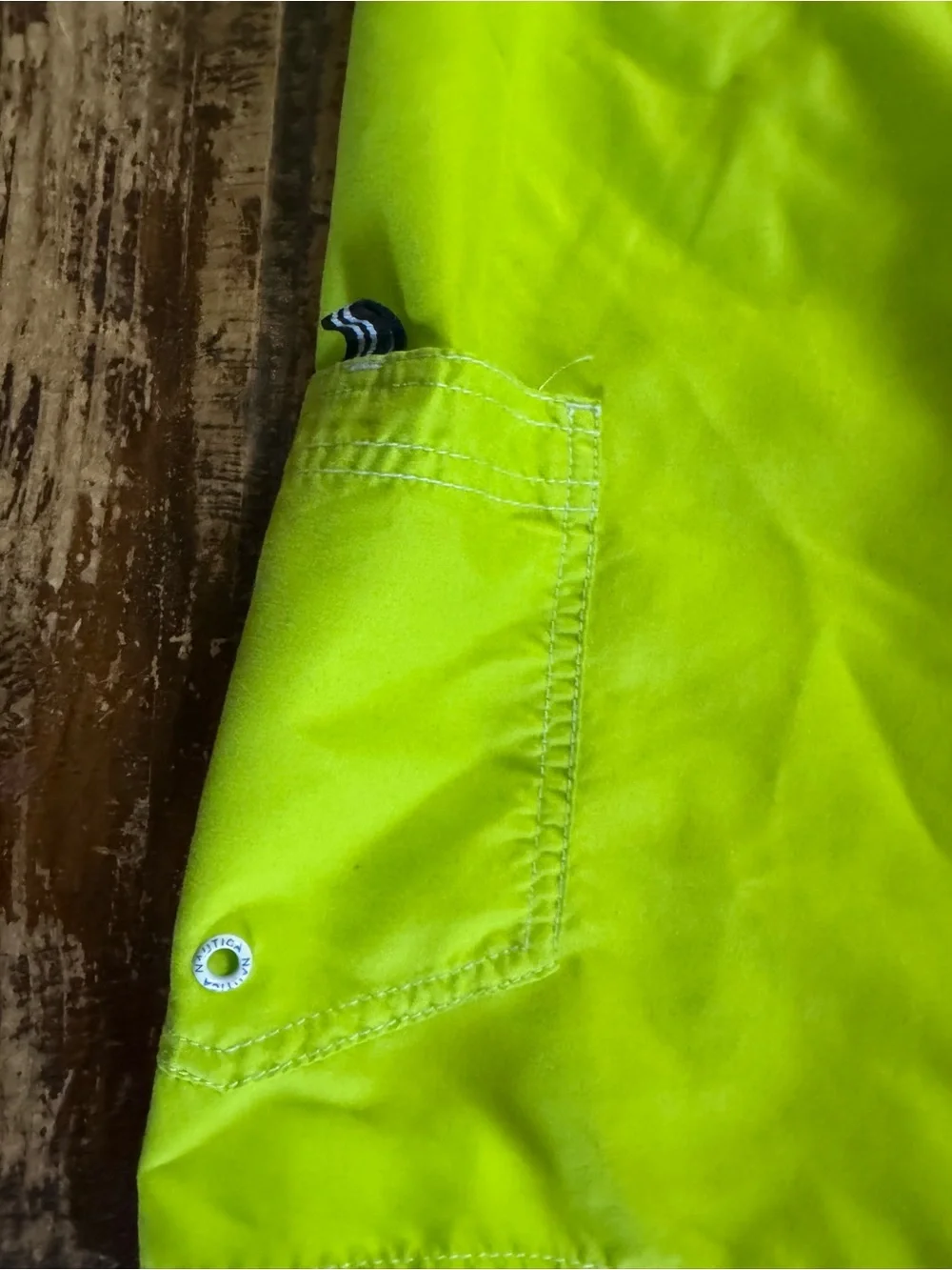 Nautica Men’s Neon Yellow Swim Shorts with Blue Logo Panel